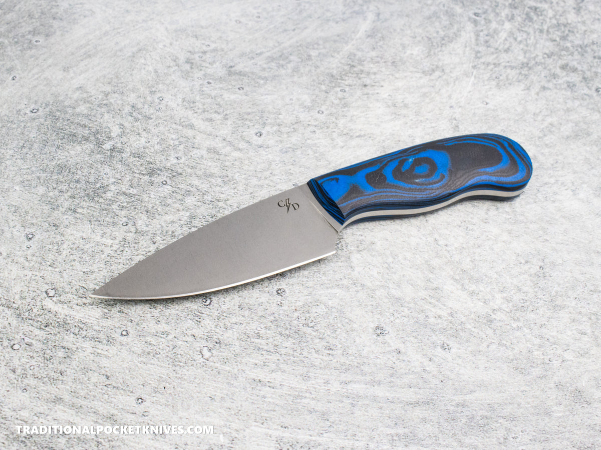 Corey Dunlap Custom Knives Drop Point Pocket EDC Knife Blue Lava G10 AEB-L Blast and Tumbled