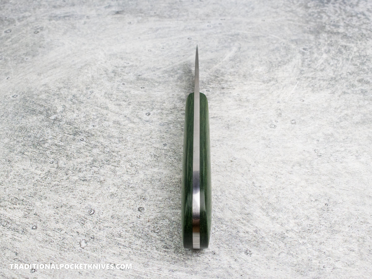 Corey Dunlap Custom Knives Drop Point Pocket EDC Knife Emerald Paper Micarta AEB-L Blast and Tumbled