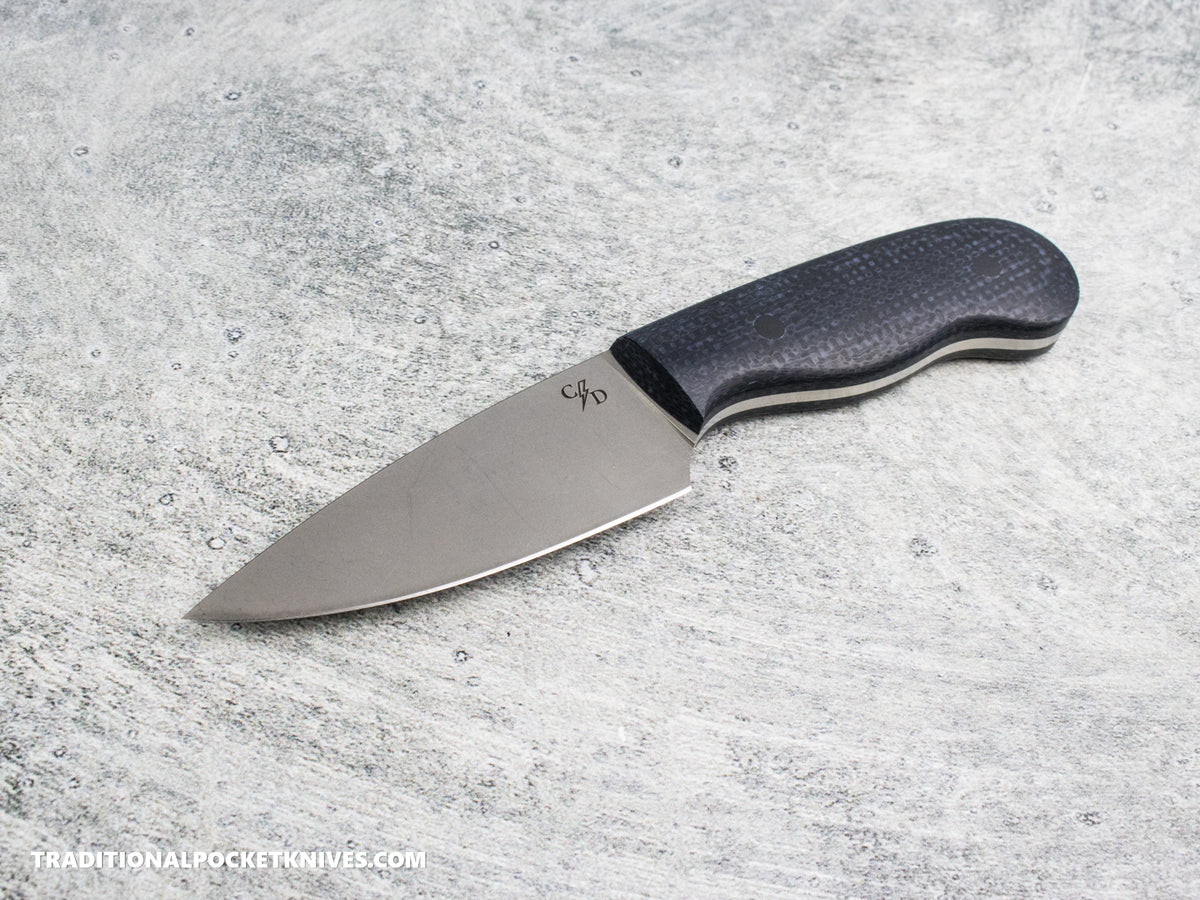 Corey Dunlap Custom Knives Drop Point Pocket EDC Knife Midnight Black Jute Micarta AEB-L Blast and Tumbled