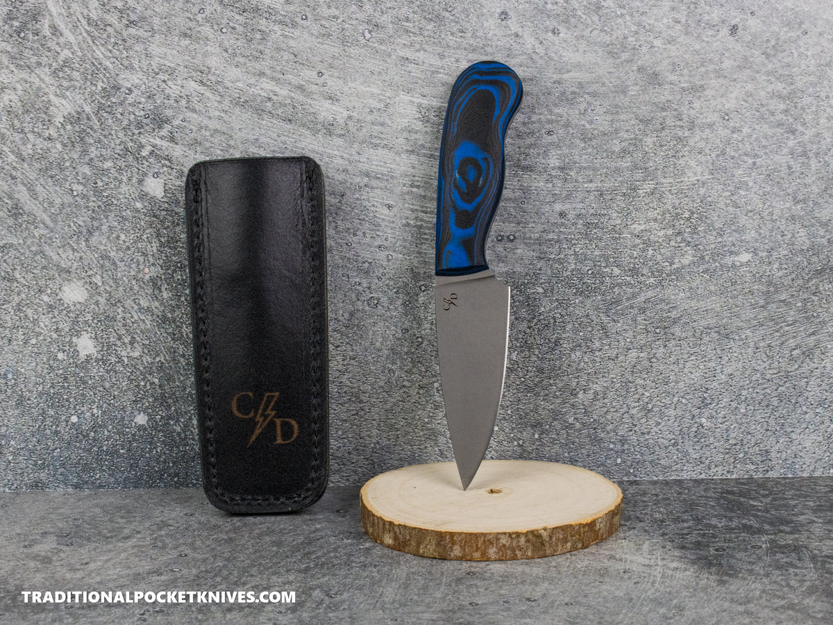 Corey Dunlap Custom Knives Drop Point Pocket EDC Knife Blue Lava G10 AEB-L Blast and Tumbled