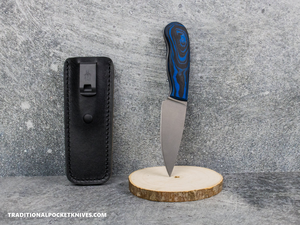 Corey Dunlap Custom Knives Drop Point Pocket EDC Knife Blue Lava G10 AEB-L Blast and Tumbled
