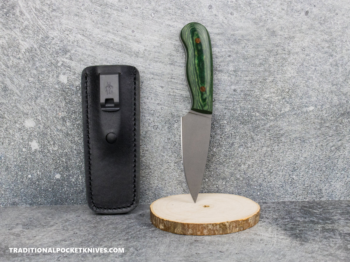 Corey Dunlap Custom Knives Drop Point Pocket EDC Knife Emerald Paper Micarta AEB-L Blast and Tumbled