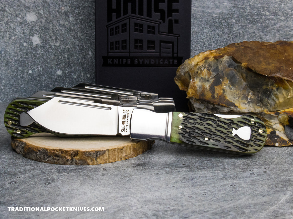 Finch Pretty Boy Greenbacks Olive Jigged Bone - Sugar House Knife Syndicate Series
