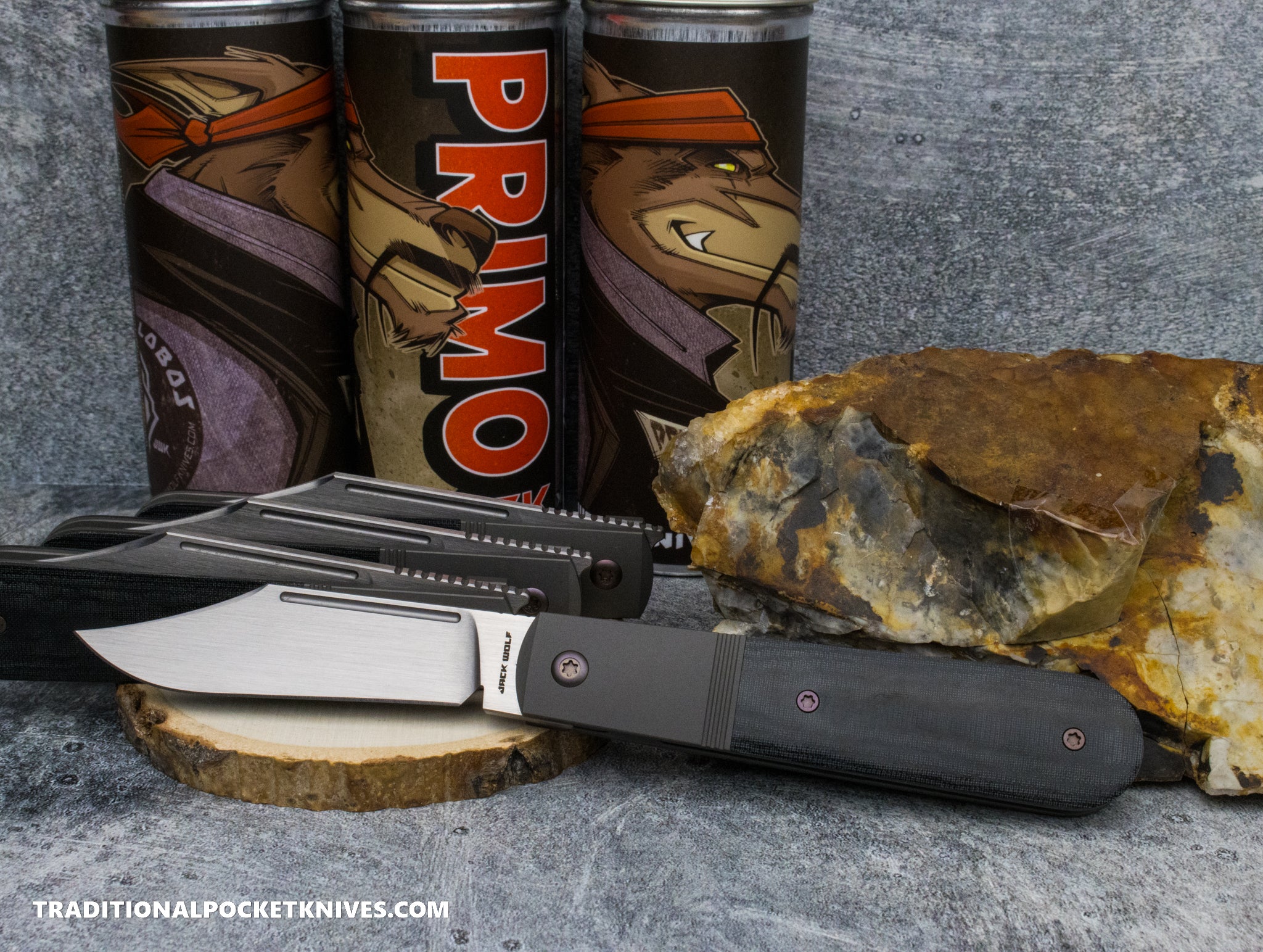 Jack Wolf Knives Primo Jack Black Linen Micarta Hand Satin - C