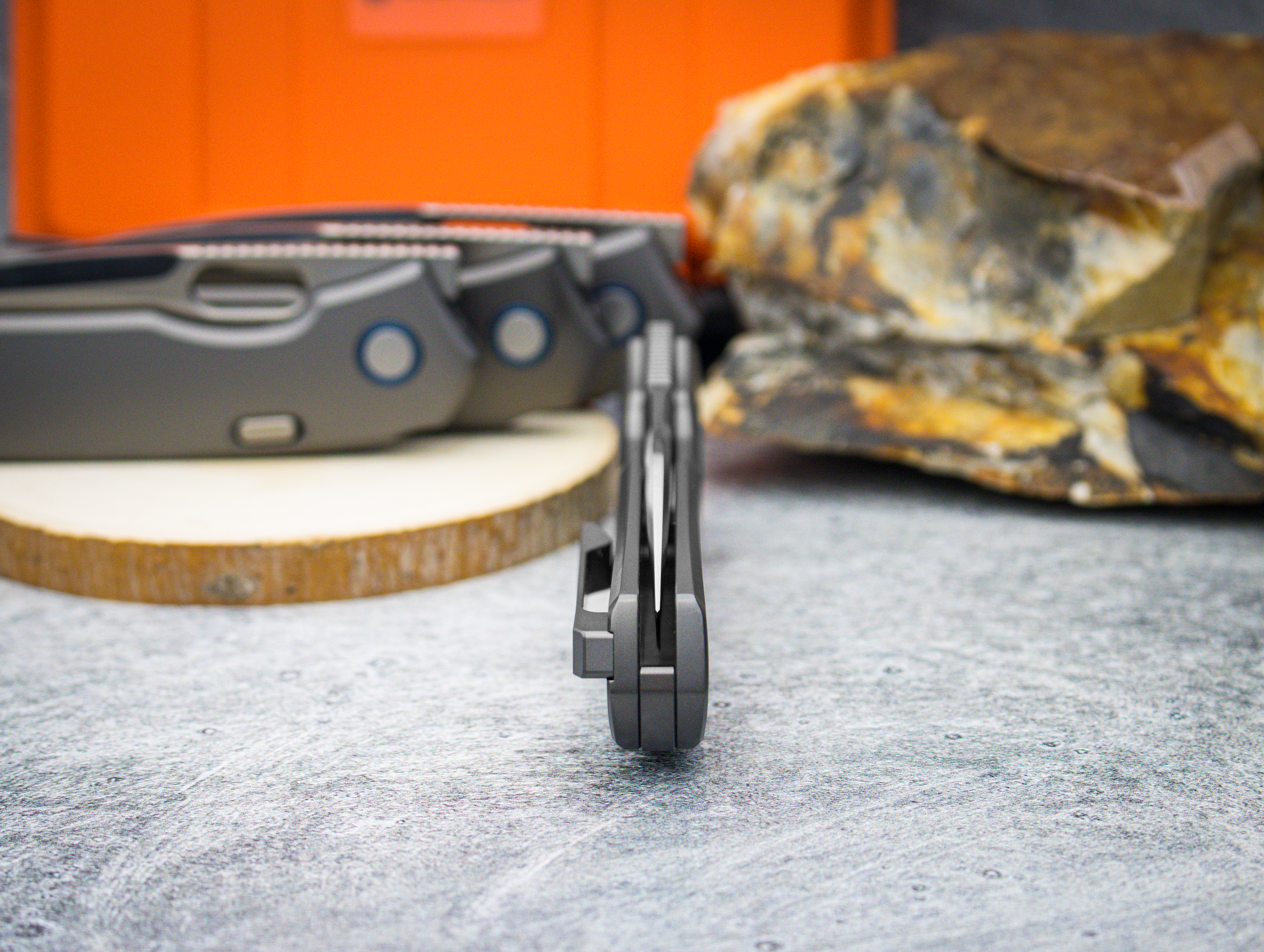 Vosteed Psyop Gray Curved Titanium Satin Elmax - C. Risner Cutlery LLC