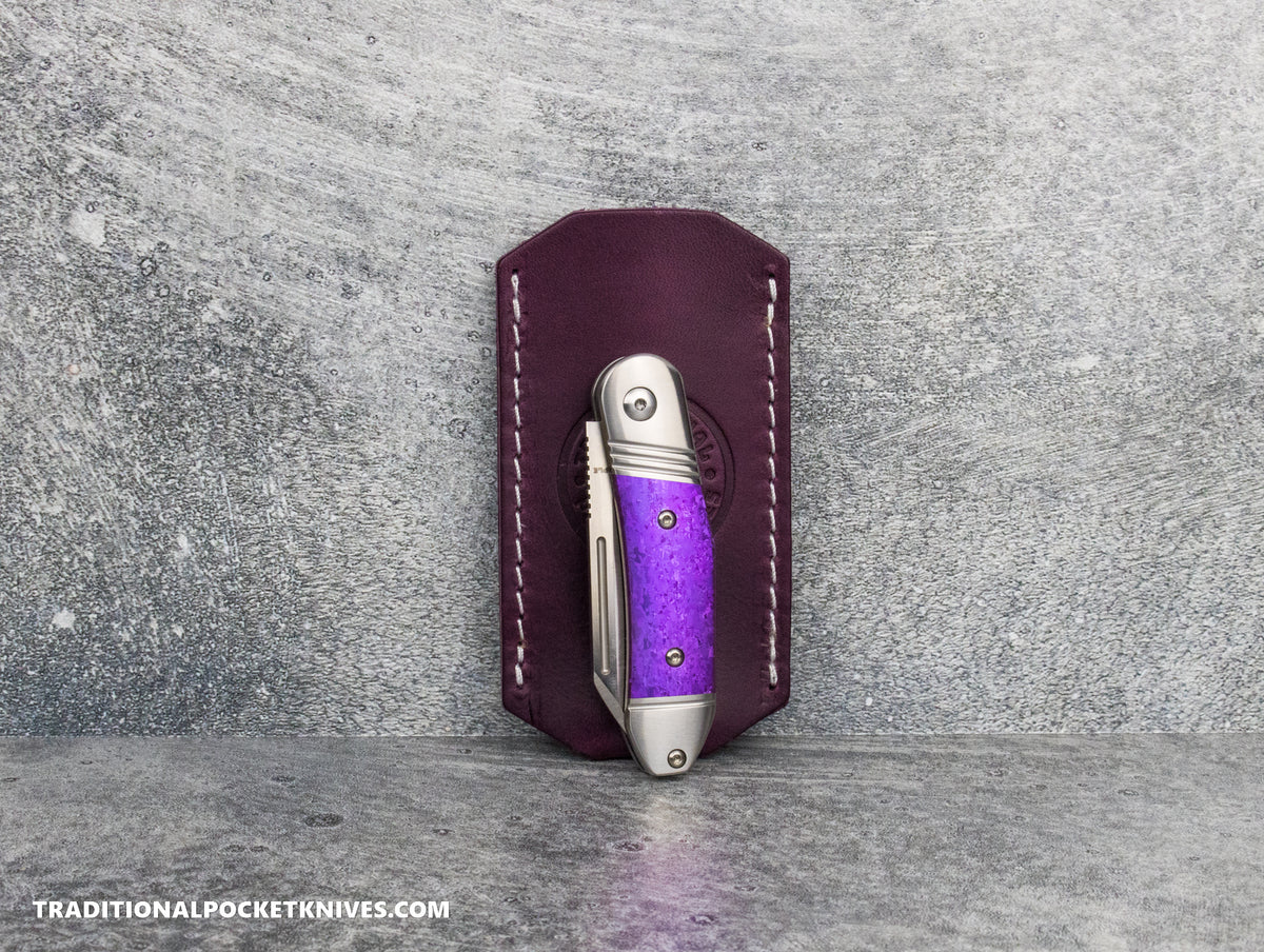 LIMITED RUN 1 of 50: C. Risner Cutlery Premium Logo Leather Knife Slip Small - Purple Buttero