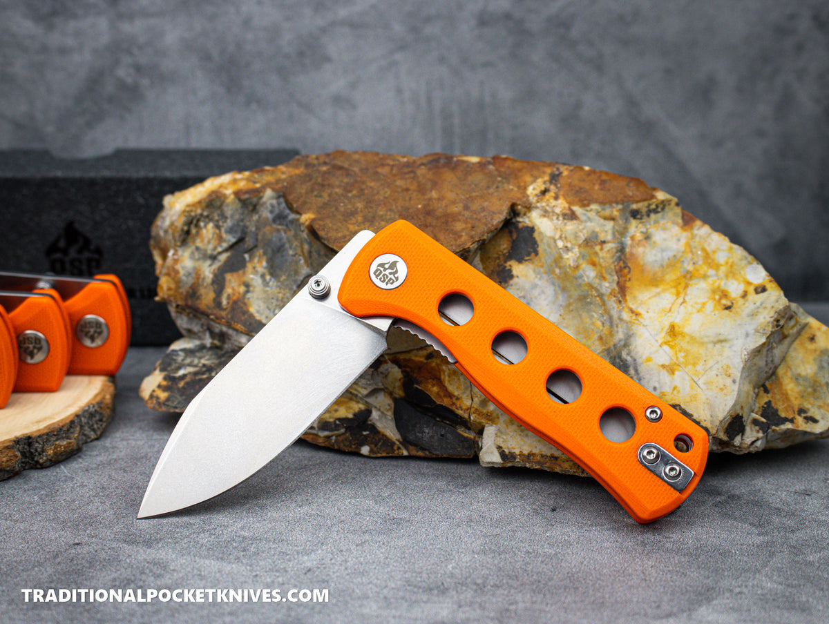 QSP Canary Folding Knife QS150-B1 Orange G10 Stonewashed 14C28N Steel
