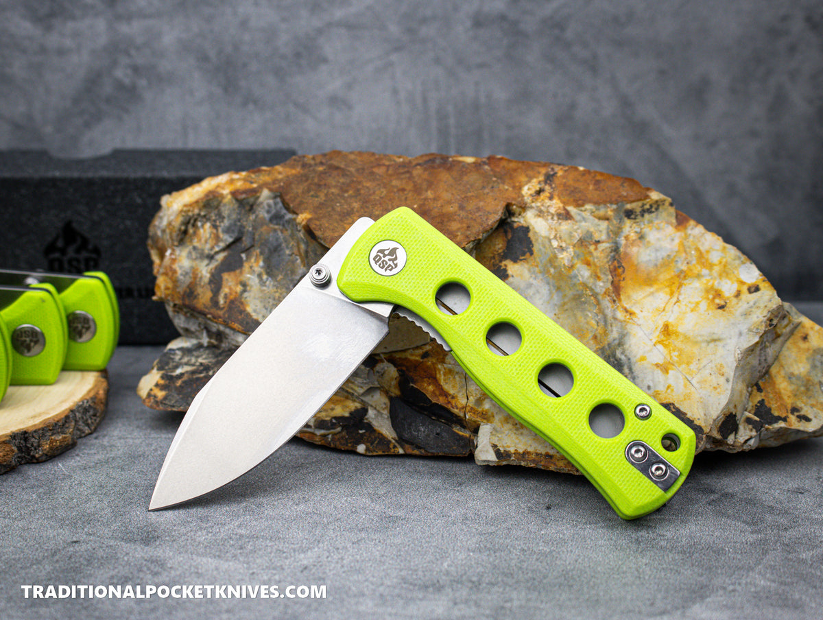 QSP Canary Folding Knife QS150-C1 Neon G10 Stonewashed 14C28N Steel