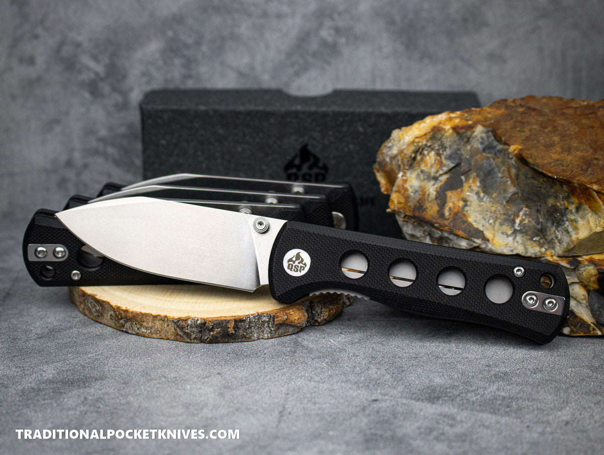 QSP Canary Folding Knife QS150-A1 Black G10 Stonewashed 14C28N Steel