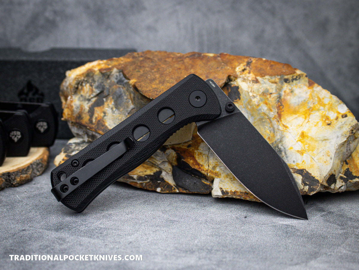 QSP Canary Folding Knife QS150-A2 Black G10 Black Stonewashed 14C28N Steel