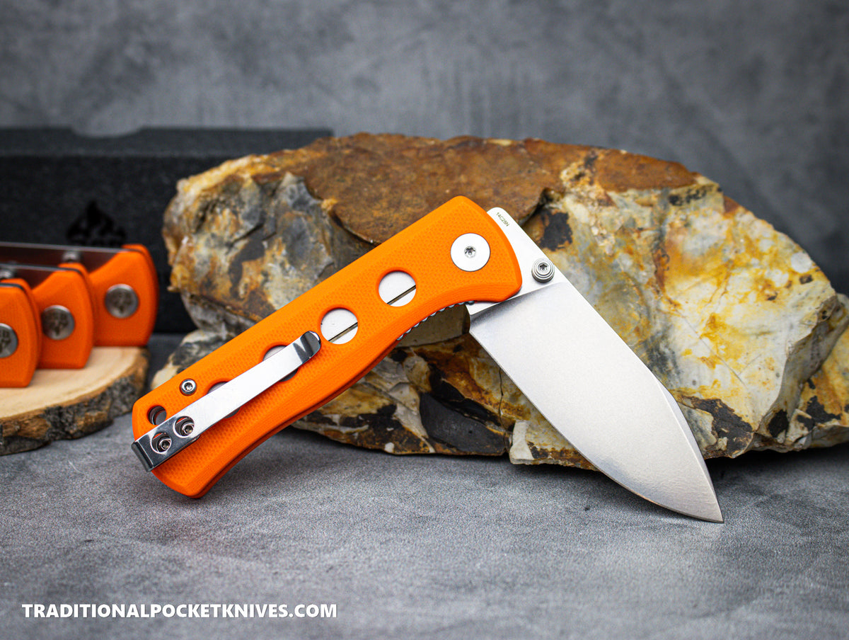 QSP Canary Folding Knife QS150-B1 Orange G10 Stonewashed 14C28N Steel