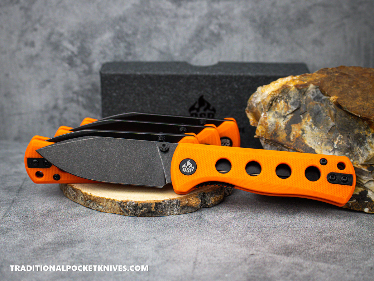 QSP Canary Folding Knife QS150-B2 Orange G10 Black Stonewashed 14C28N Steel