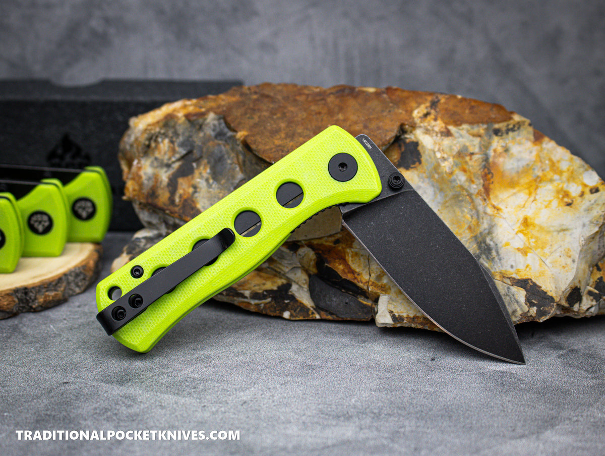 QSP Canary Folding Knife QS150-C2 Neon G10 Black Stonewashed 14C28N Steel