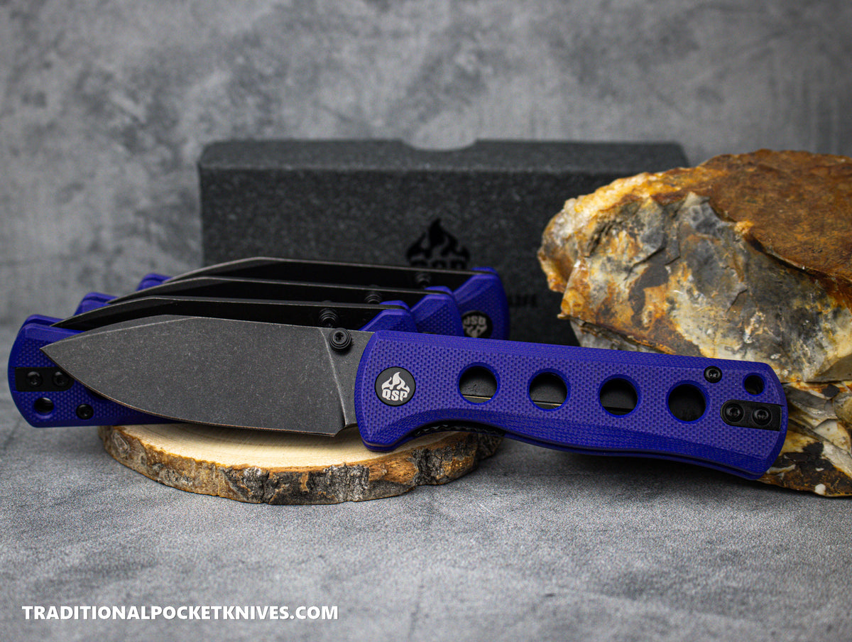 QSP Canary Folding Knife QS150-D2 Purple G10 Black Stonewashed 14C28N Steel