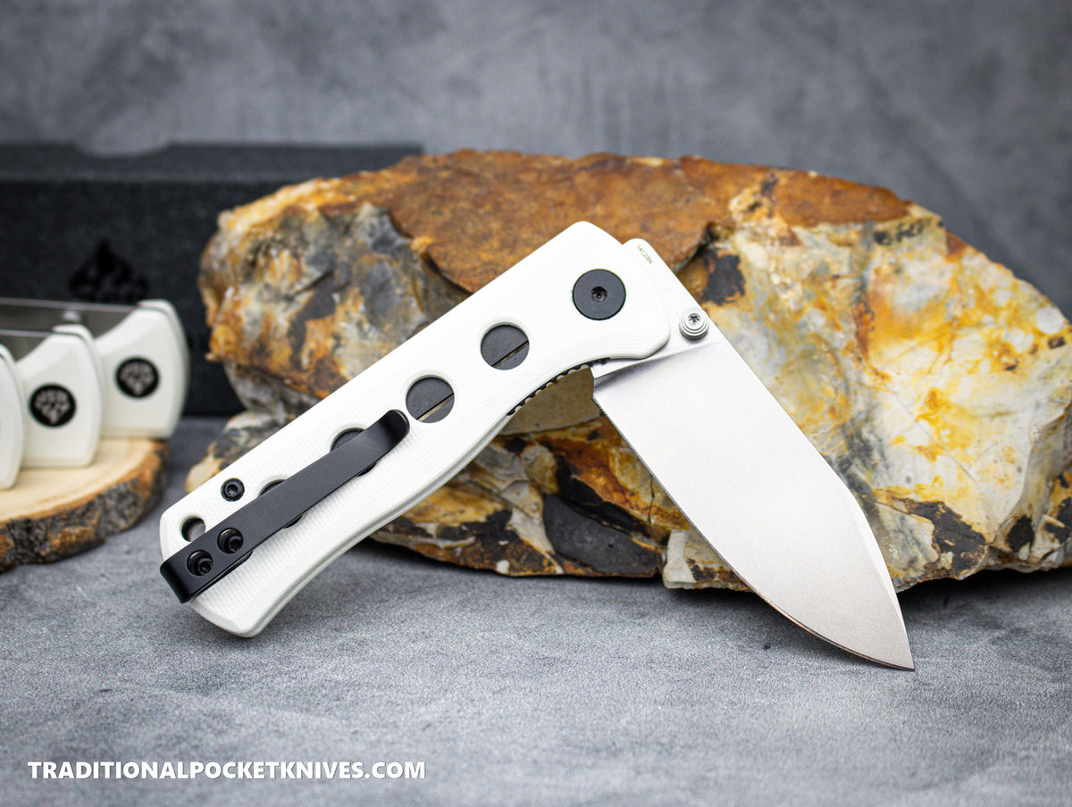 QSP Canary Folding Knife QS150-G1 White G10 Stonewashed 14C28N Steel