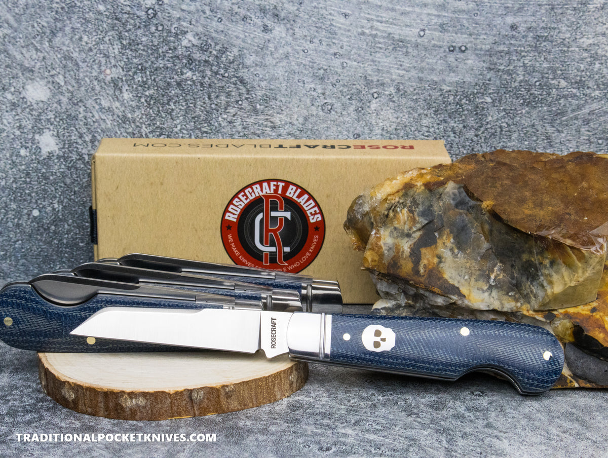 RoseCraft Blades Elk River Easy Open Jack Blue Denim Micarta (RCT027-BM)