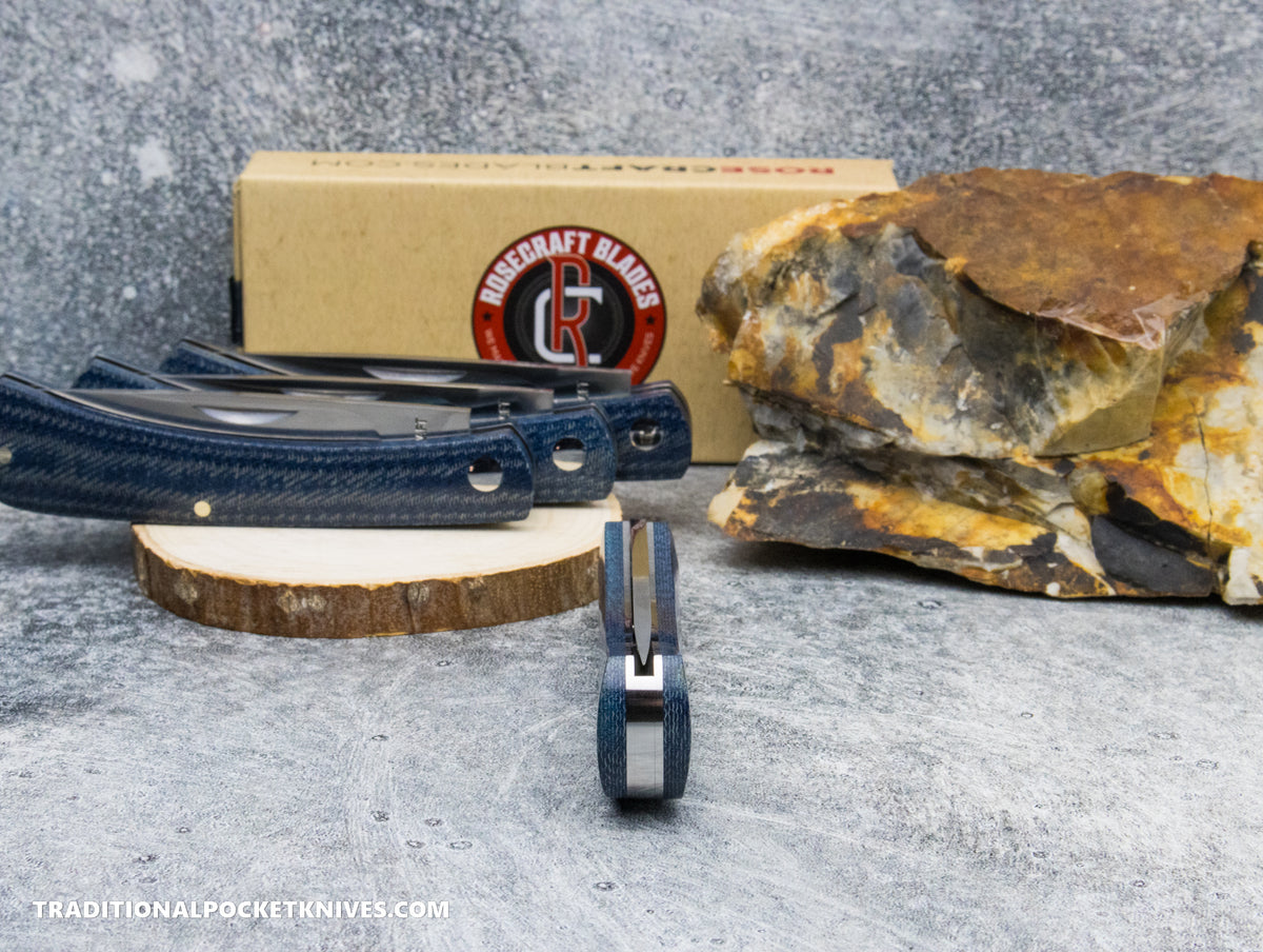 RoseCraft Blades Overall Creek Farm Hand Blue Denim Micarta (RCT022-BDM)