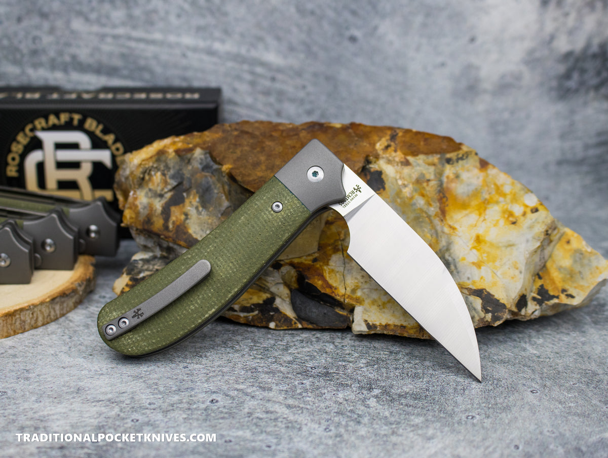 RoseCraft Blades Clinch River Button Lock Green Micarta (RCMT005-GR)
