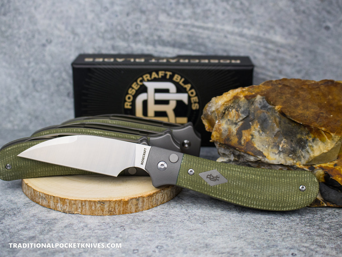 RoseCraft Blades Clinch River Button Lock Green Micarta (RCMT005-GR)