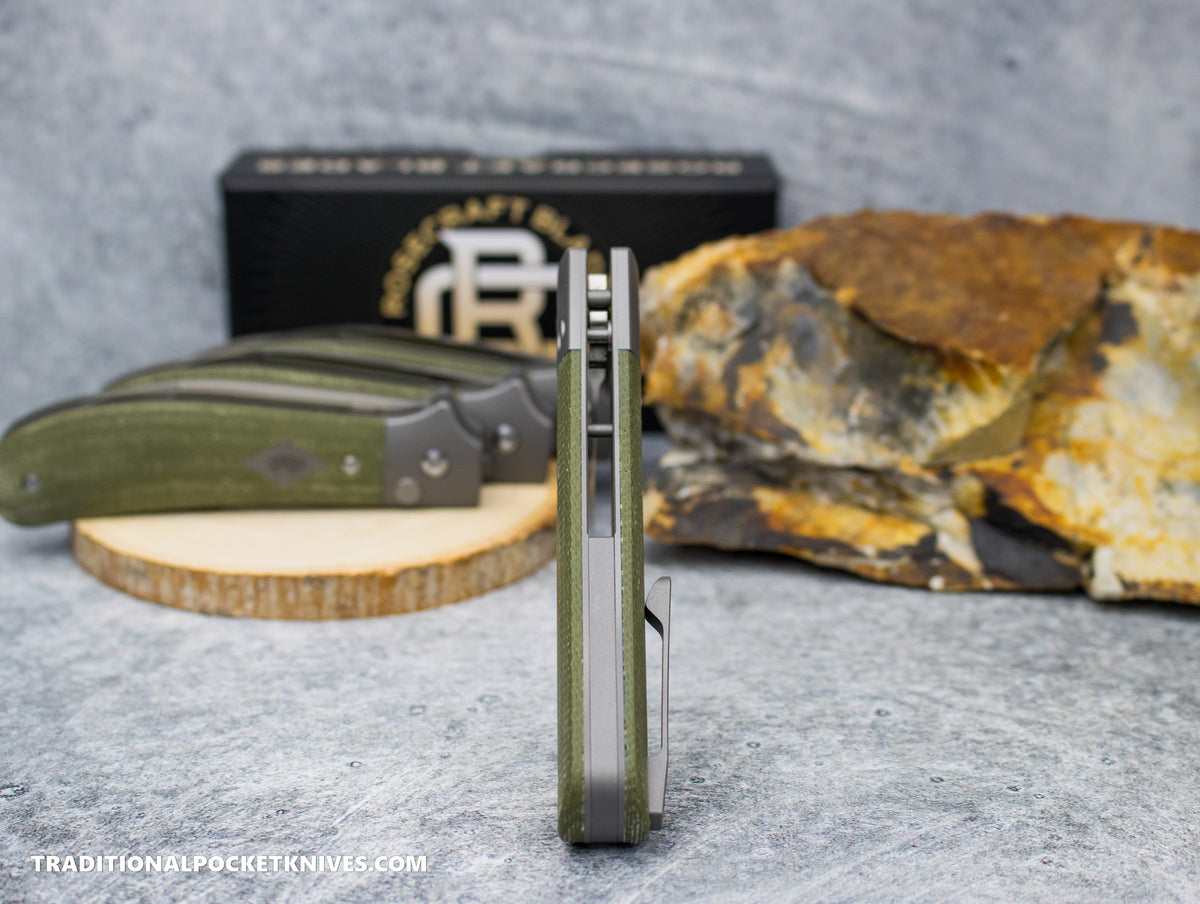RoseCraft Blades Clinch River Button Lock Green Micarta (RCMT005-GR)