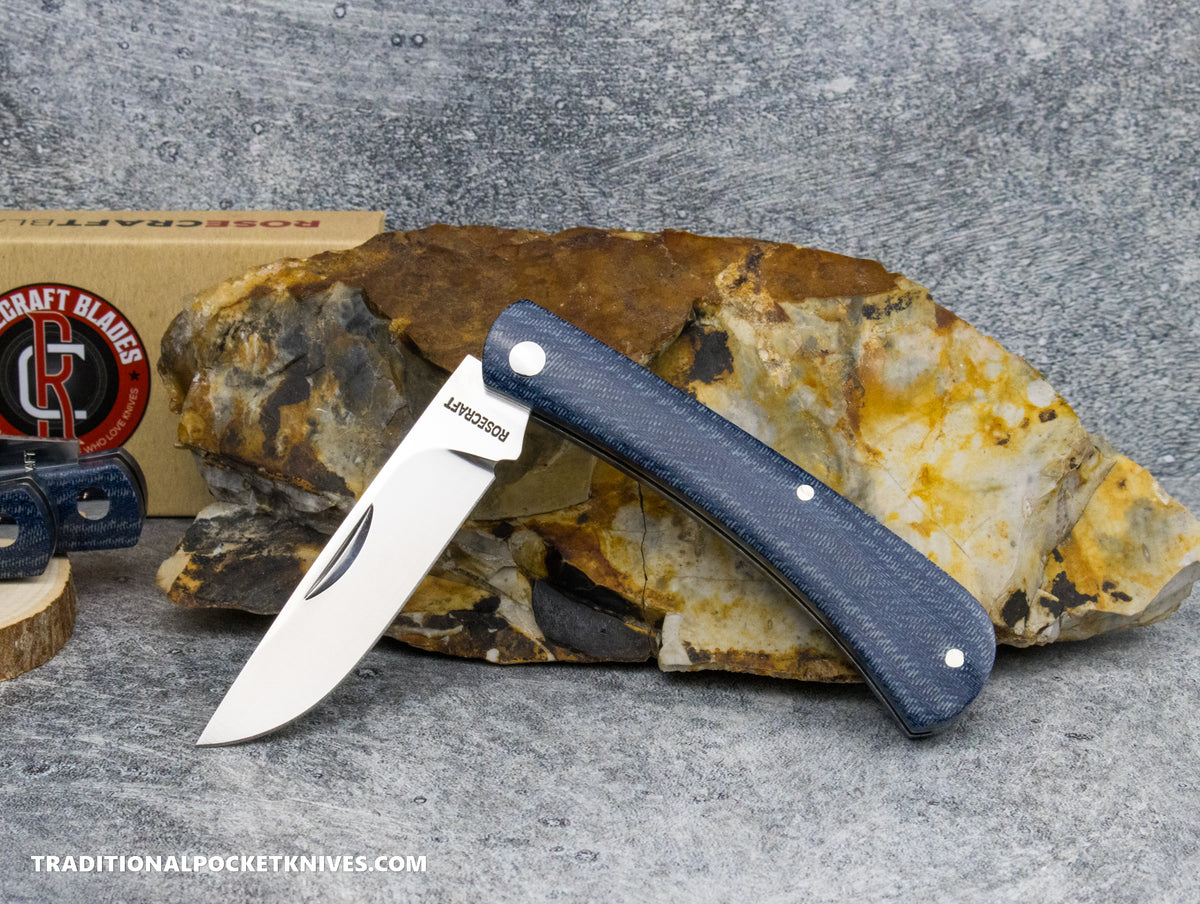 RoseCraft Blades Overall Creek Farm Hand Blue Denim Micarta (RCT022-BDM)