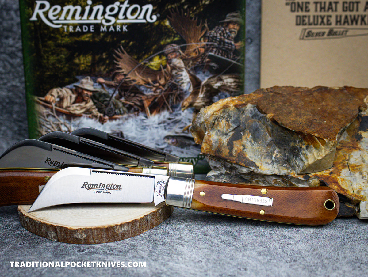 Great Eastern Cutlery #R693SB Remington Silver Bullet Deluxe Hawkbill Brown Sawcut Bone