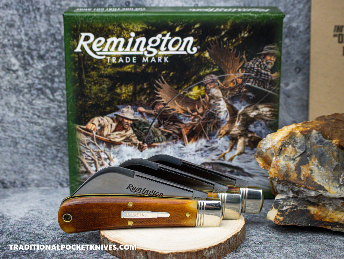 Great Eastern Cutlery #R693SB Remington Silver Bullet Deluxe Hawkbill Brown Sawcut Bone