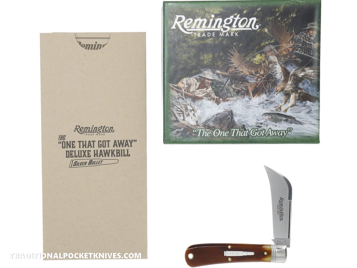 Great Eastern Cutlery #R693SB Remington Silver Bullet Deluxe Hawkbill Brown Sawcut Bone