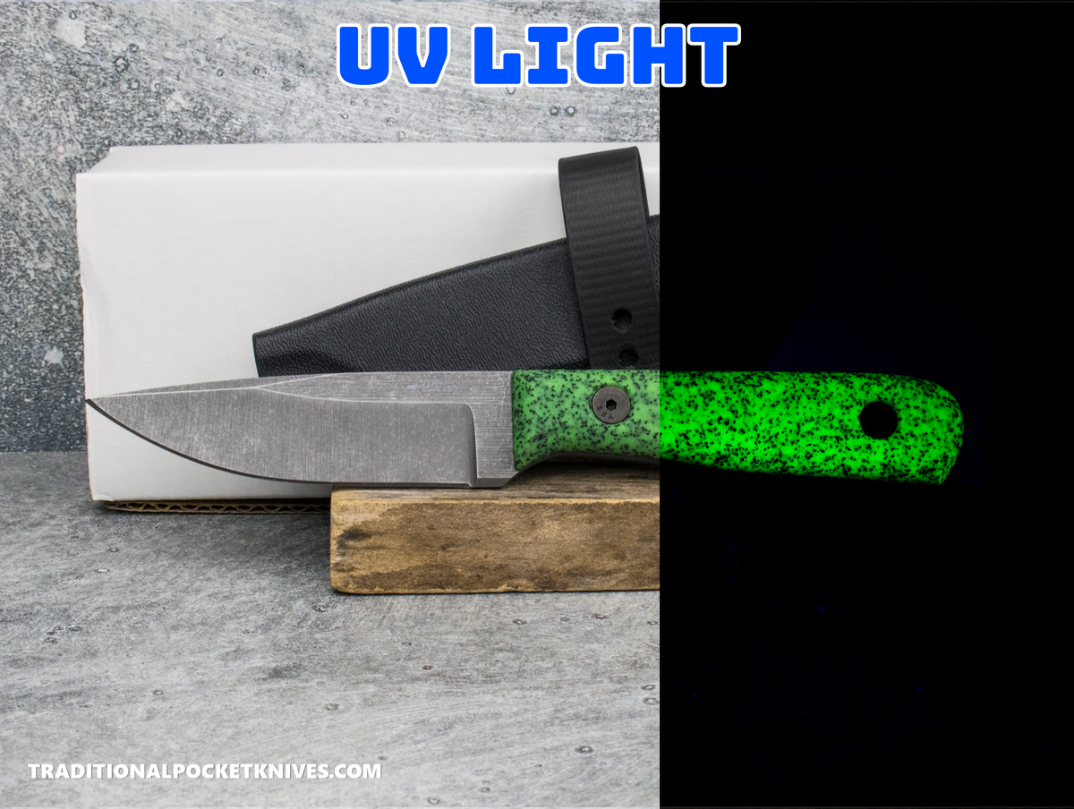 Very Good Knife Co. Hornet - GripX Green Glow Stonewashed AEB-L Kydex Sheath