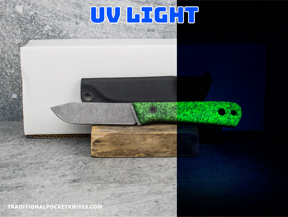 Very Good Knife Co. Pocket Doc - GripX Green Glow Stonewashed Nitro-V Kydex Sheath