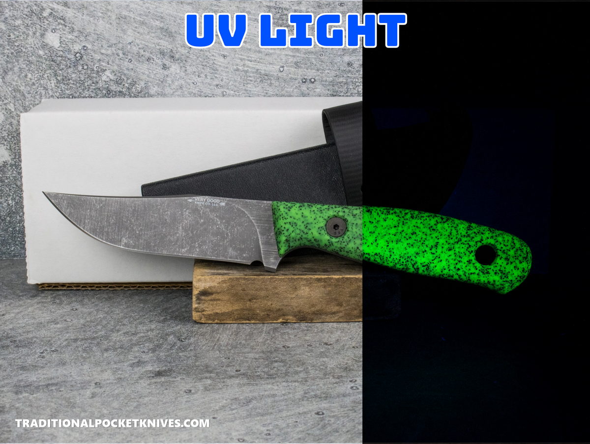 Very Good Knife Co. Revelation - GripX Green Glow Stonewashed AEB-L Kydex Sheath