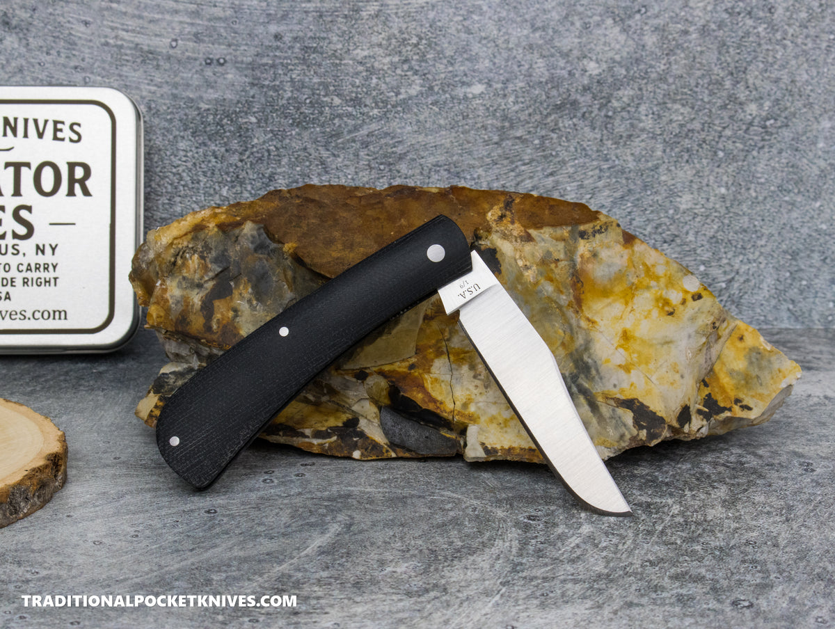 Rothman Knives Gentlemen's Trapper Black Canvas Micarta Clippoint - Fabricator Series