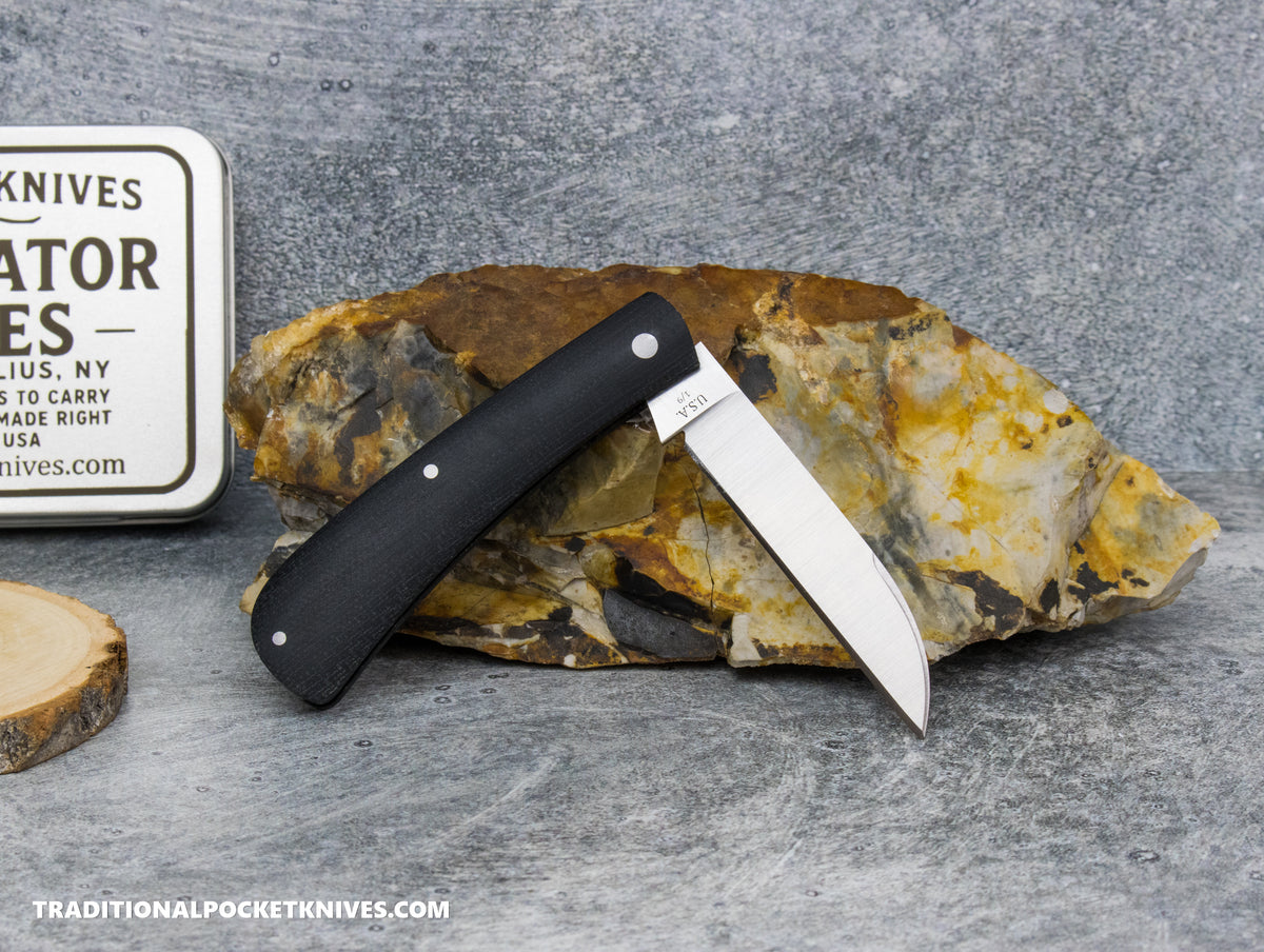 Rothman Knives Gentlemen's Trapper Black Canvas Micarta Wharncliffe - Fabricator Series