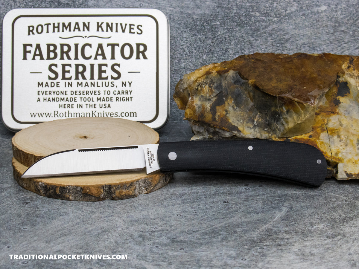 Rothman Knives Gentlemen's Trapper Black Canvas Micarta Wharncliffe - Fabricator Series