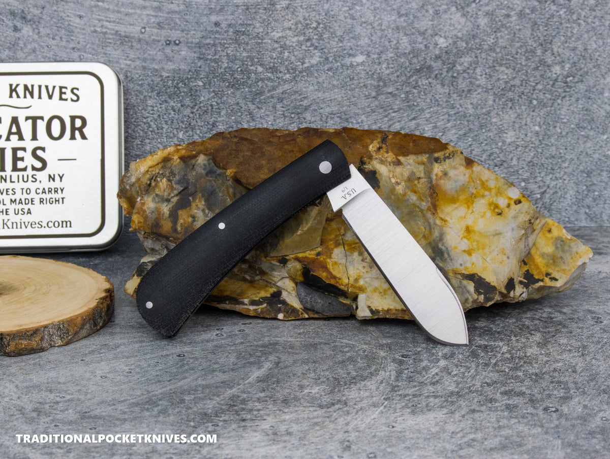 Rothman Knives Gentlemen's Trapper Black Canvas Micarta Spearpoint - Fabricator Series