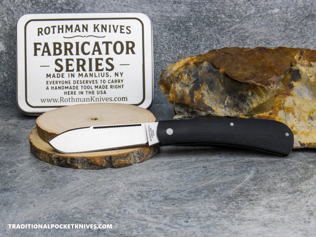 Rothman Knives Gentlemen's Trapper Black Canvas Micarta Spearpoint - Fabricator Series