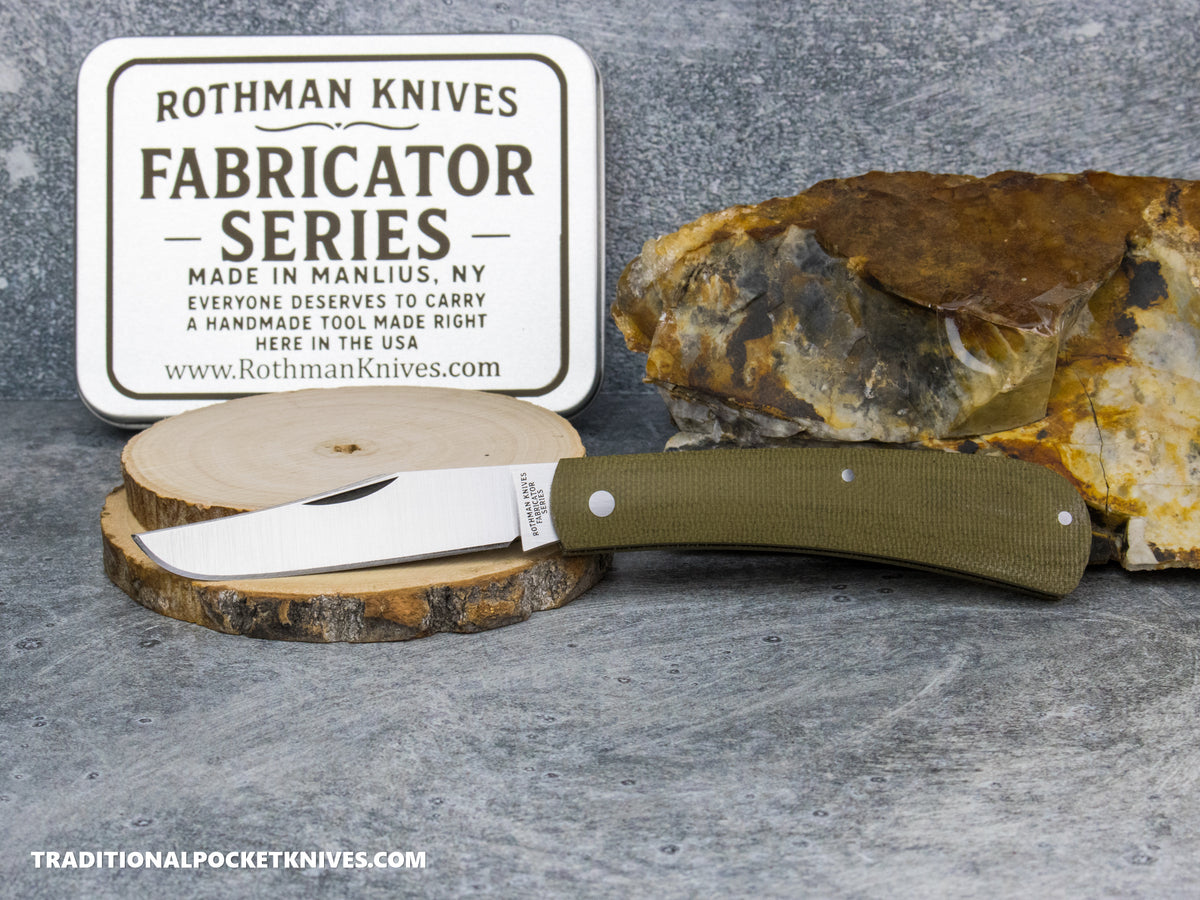 Rothman Knives Gentlemen's Trapper Green Canvas Micarta Clippoint - Fabricator Series