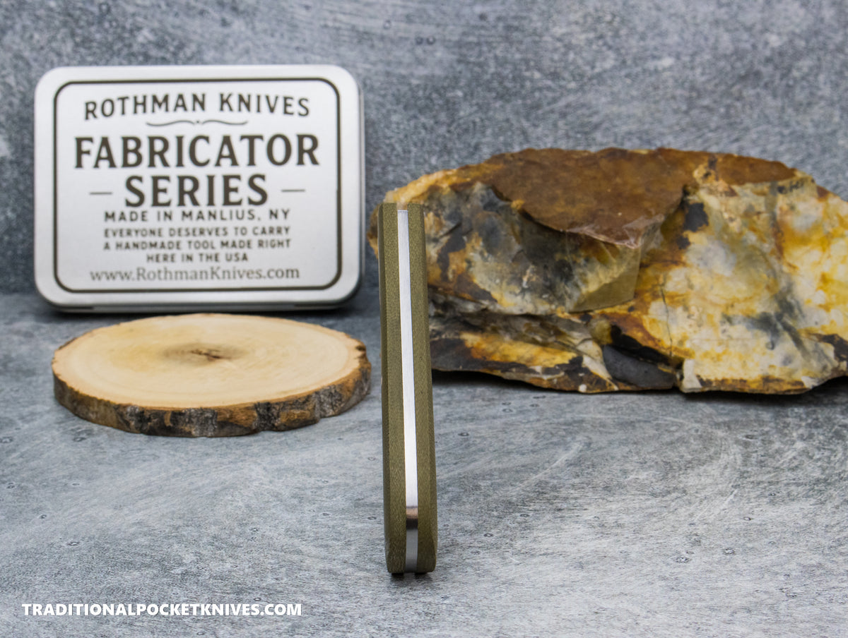 Rothman Knives Gentlemen's Trapper Green Canvas Micarta Clippoint - Fabricator Series