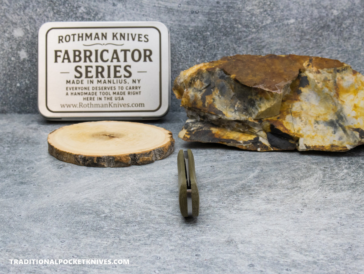 Rothman Knives Gentlemen's Trapper Green Canvas Micarta Clippoint - Fabricator Series