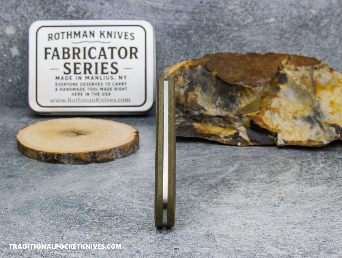 Rothman Knives Gentlemen's Trapper Green Canvas Micarta Wharncliffe - Fabricator Series