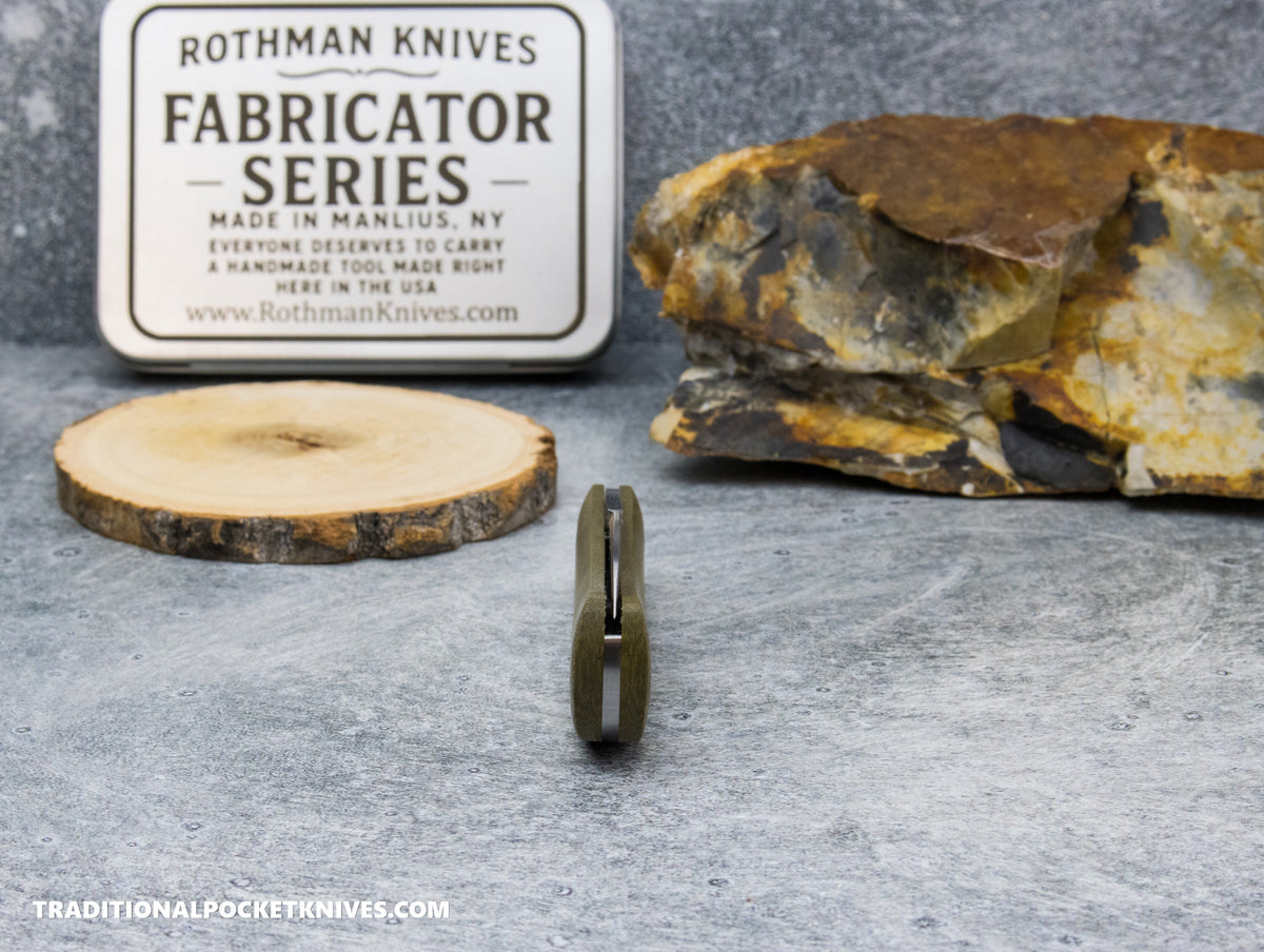 Rothman Knives Gentlemen's Trapper Green Canvas Micarta Wharncliffe - Fabricator Series
