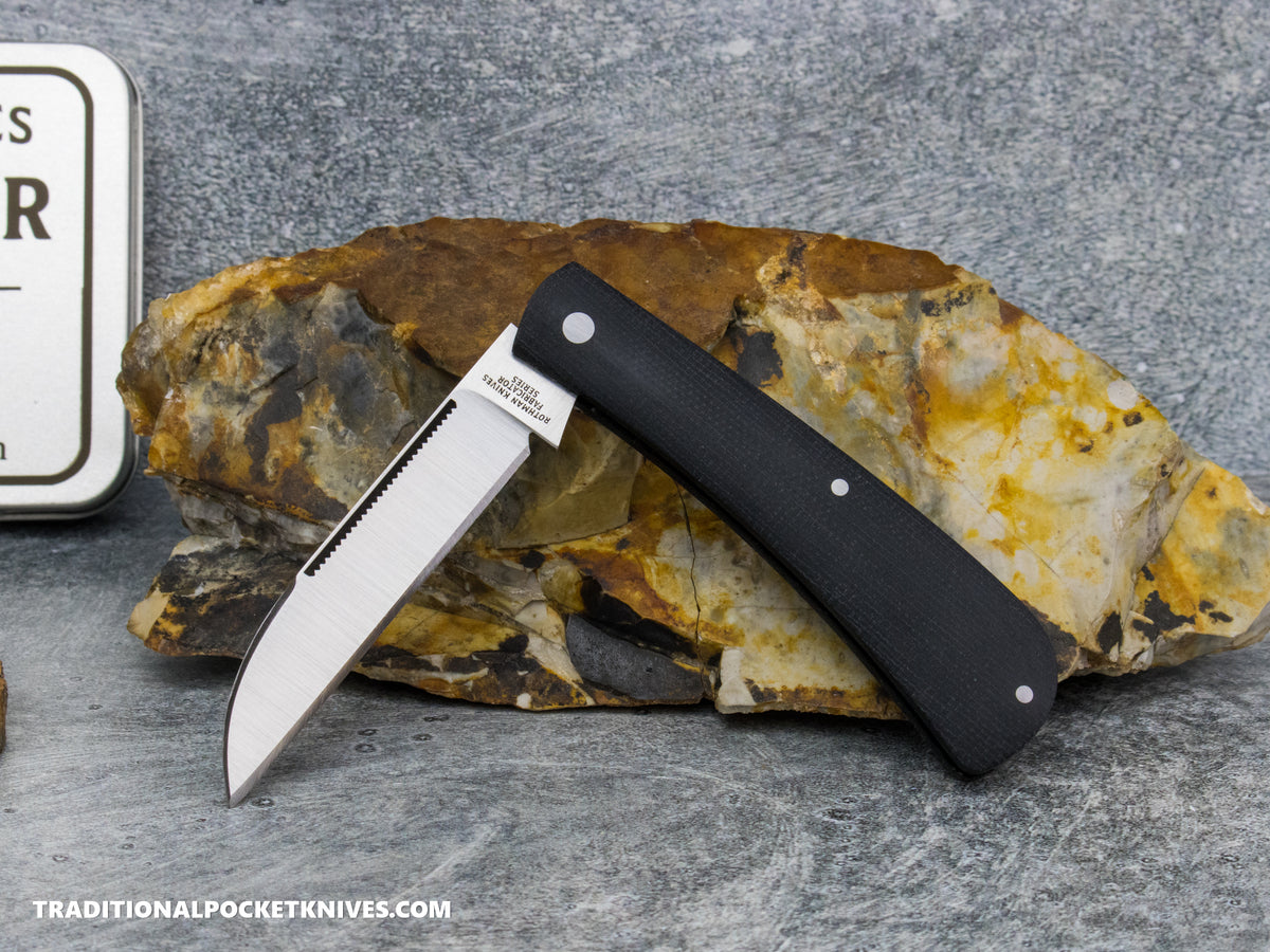 Rothman Knives Gentlemen's Trapper Black Canvas Micarta Wharncliffe - Fabricator Series