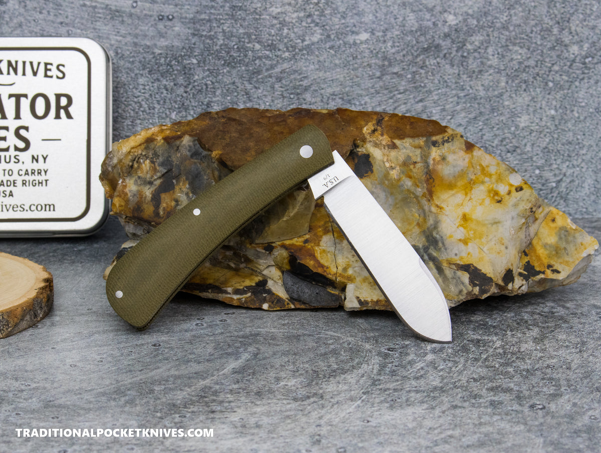 Rothman Knives Gentlemen's Trapper Green Canvas Micarta Spearpoint - Fabricator Series