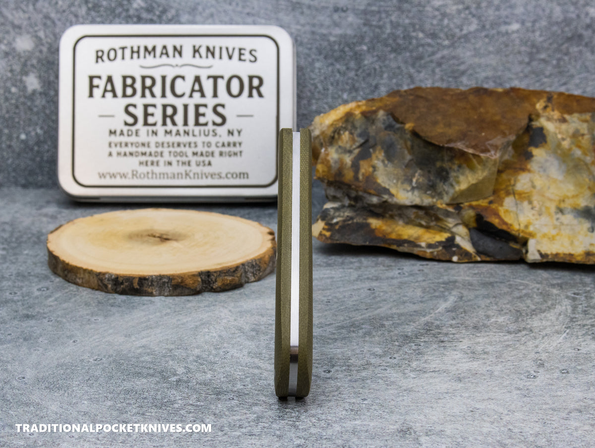 Rothman Knives Gentlemen's Trapper Green Canvas Micarta Spearpoint - Fabricator Series