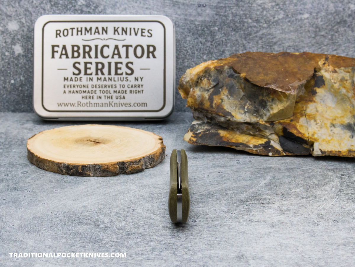 Rothman Knives Gentlemen's Trapper Green Canvas Micarta Spearpoint - Fabricator Series