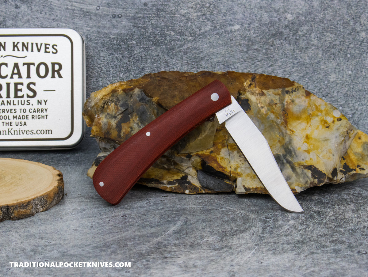 Rothman Knives Gentlemen's Trapper Red Canvas Micarta Clippoint - Fabricator Series