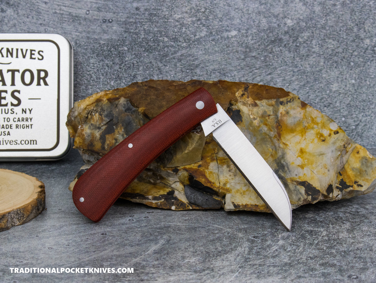 Rothman Knives Gentlemen's Trapper Red Canvas Micarta Wharncliffe - Fabricator Series