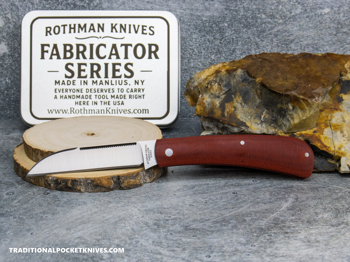Rothman Knives Gentlemen's Trapper Red Canvas Micarta Wharncliffe - Fabricator Series