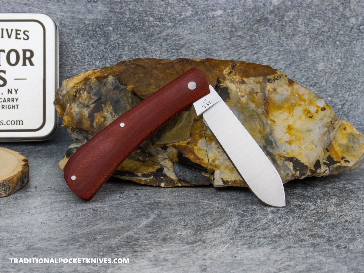 Rothman Knives Gentlemen's Trapper Red Canvas Micarta Spearpoint - Fabricator Series
