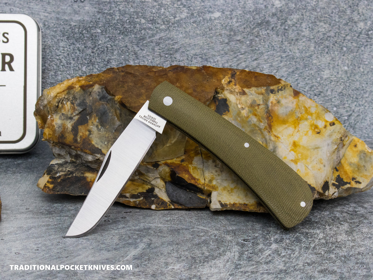 Rothman Knives Gentlemen's Trapper Green Canvas Micarta Clippoint - Fabricator Series
